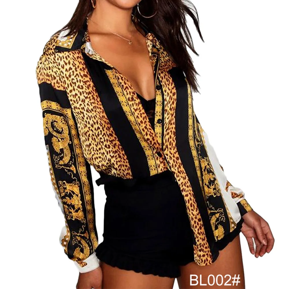 

2019 Spring and Autumn new Euramerican women's tops shirt long sleeve leopard print ladies blouses, As photo