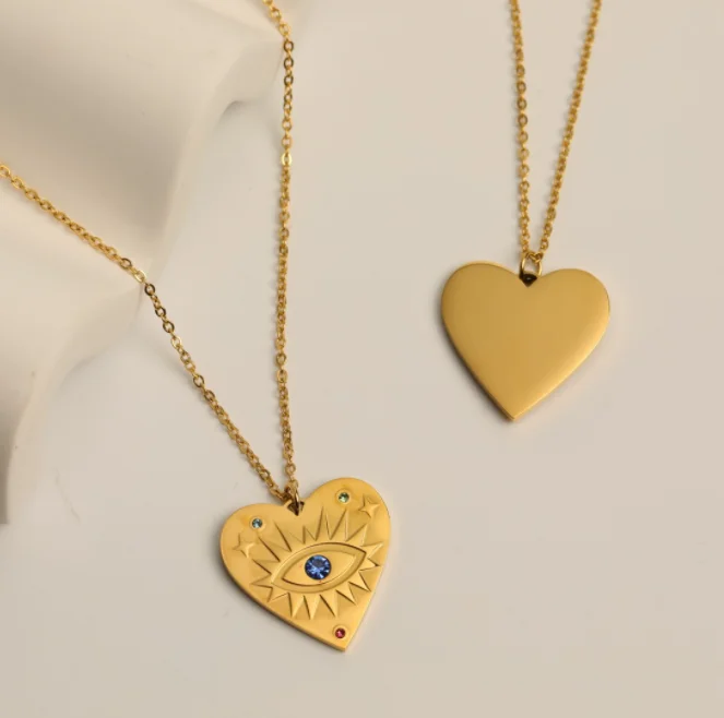

Heart stainless steel pendant Rhinestone blue diamond Eye colo zircon big necklace