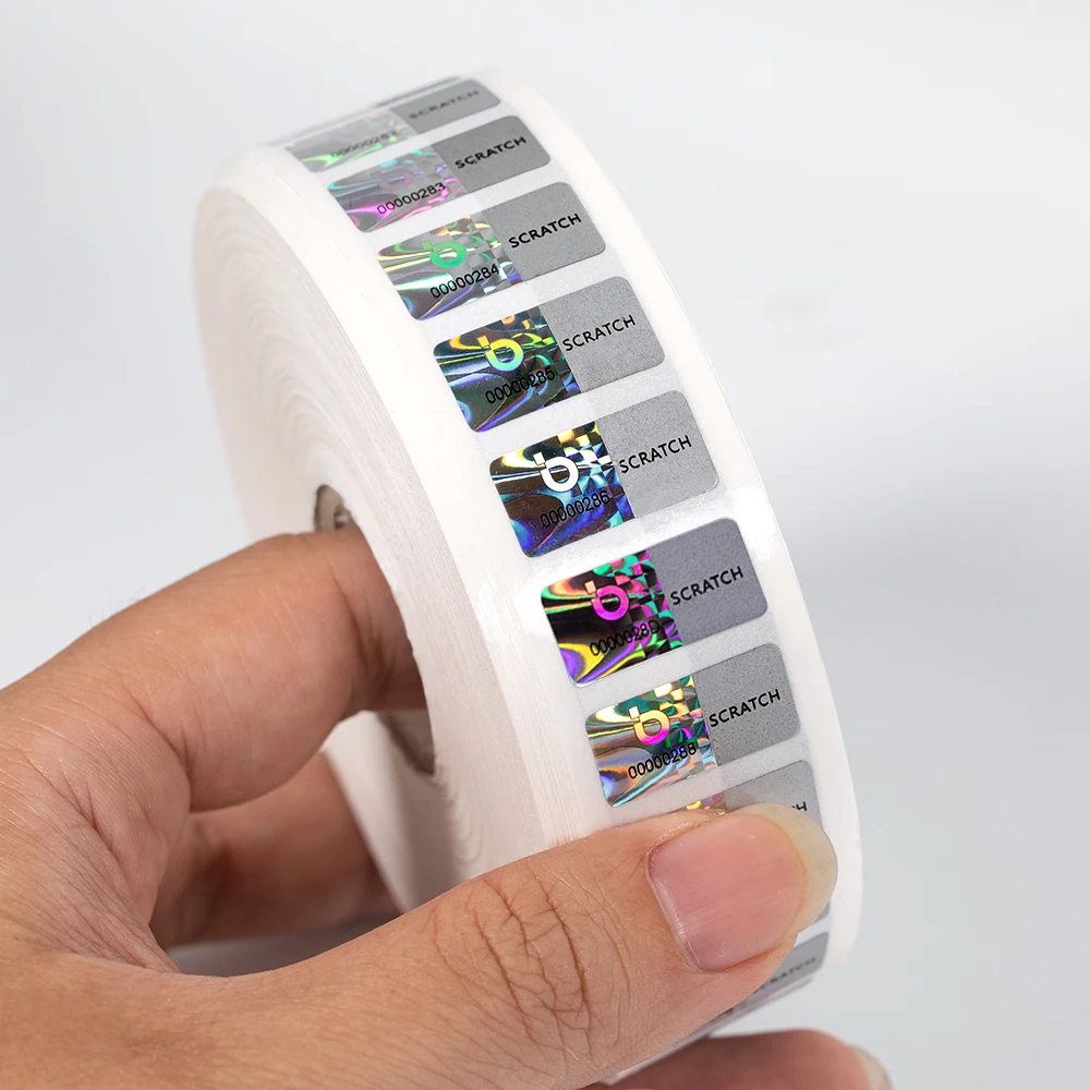

custom roll sheet Tamper Evident holographic anti counterfeit labels scratch off Hologram vinyl stickers sheets