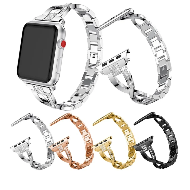 

For Apple watch S6/5/4/3/2/1 strap metal diamond watch strap iwatch steel strap replacement wristband