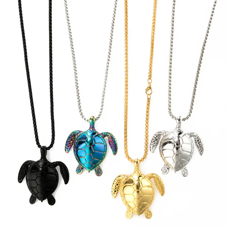 

New European and American hip-hop men and women personality fashion trend turtle alloy necklace, Black,gold,silver,colour