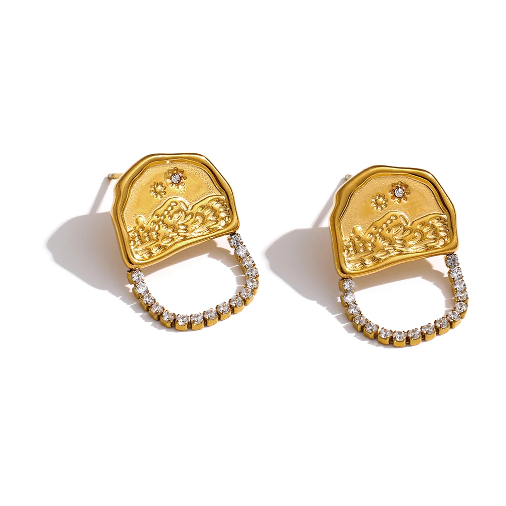 

JINYOU 2228 Exquisite Cubic Zirconia Geometric Stud Earrings New Stainless Steel Earrings for Women Jewelry