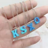 Blue Opal Initial Pendant Necklace Opal Letter Necklace With Stainless Steel Chain