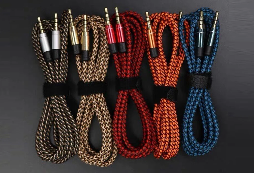 1.5m 3m Length Nylon Fabric Braided 3.5mm Male To Male Stereo Headphone