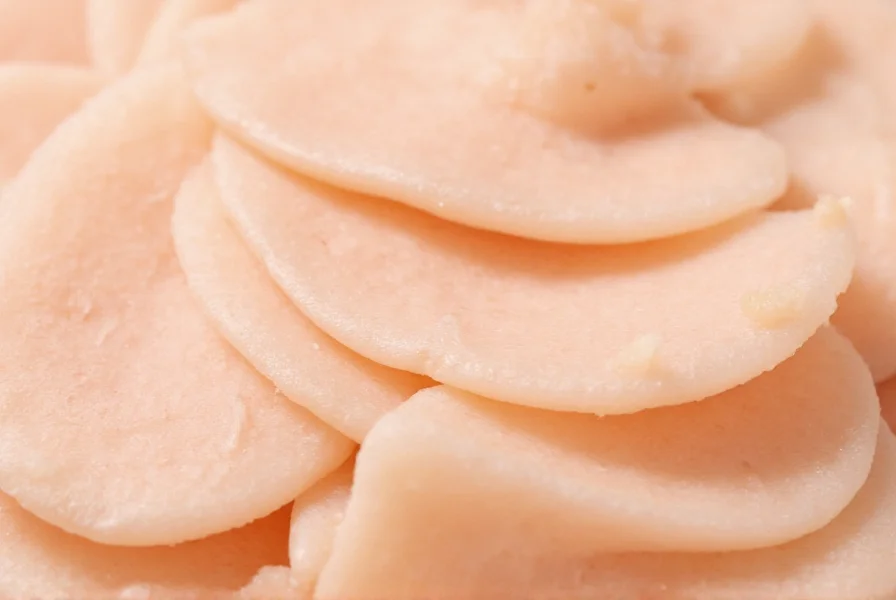 Close-up of authentic homemade gari showing proper thin slicing and natural pale pink color