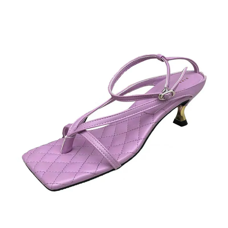 

Muti-color Comfortable Talon Pour Femme Square Toe Sandals Designer Purple Kitten Shoes Thong Women Heels for Ladies, White, black, blue, purple, yellow
