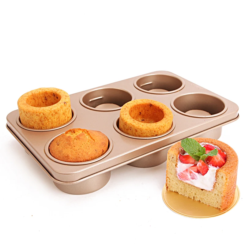 

CHEFMADE Pancake Mold Carbon Steel Non Stick 6 Cup Bowl Maker Bakeware Tray Baking Dish Plate Cake Pan, Champagne gold