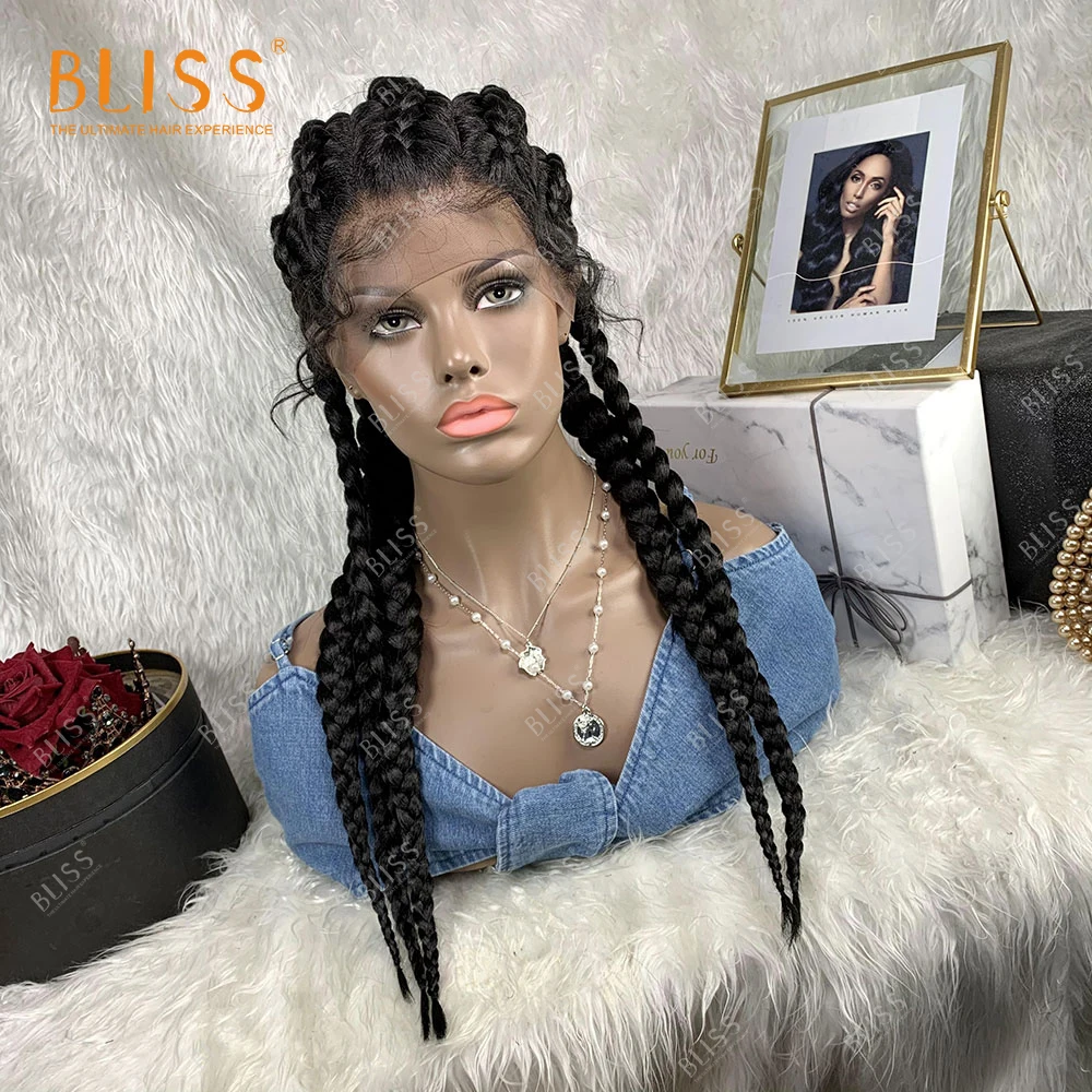 

Bliss Twisted Five Strand braided Lace Front Wigs Natural Colorf Synthetic Fiber Hair New Styles Wigs For Black Women Vendors