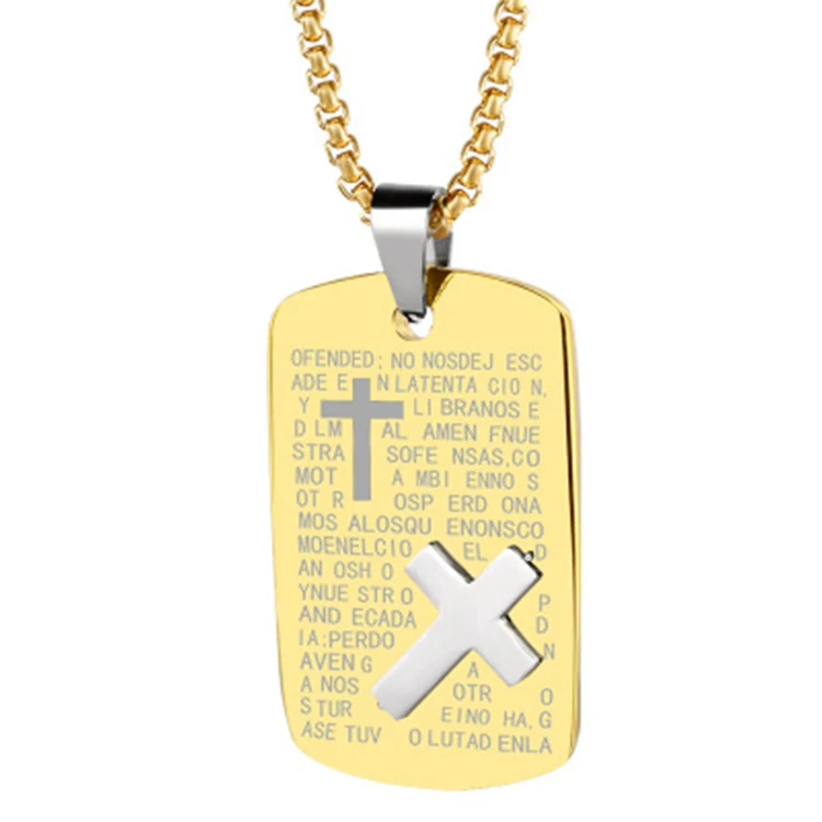 

Wholesale Fashion Gold-plated Text Cross Pendant Necklace Men Women Stainless Steel Jewelry 2020