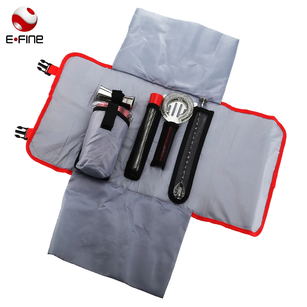 
Factory Direct Stainless Steel Cocktail Boston Shaker Bar Tools Set with PU leather Bag 