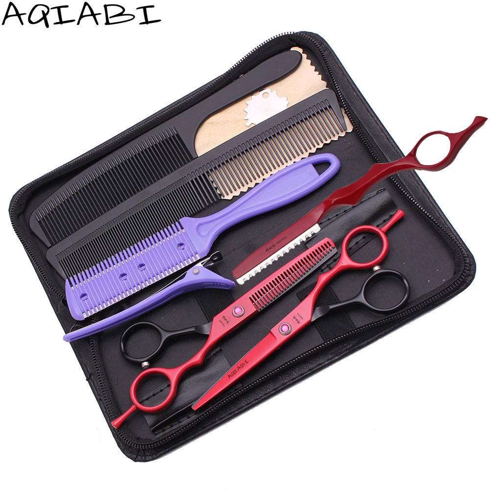 

Haircut Set With Razor 5.5" AQIABI Japanese Steel Hair Cutting Scissors Thinning Scissors Professional Hair Scissors A1013 Shiny, Silver