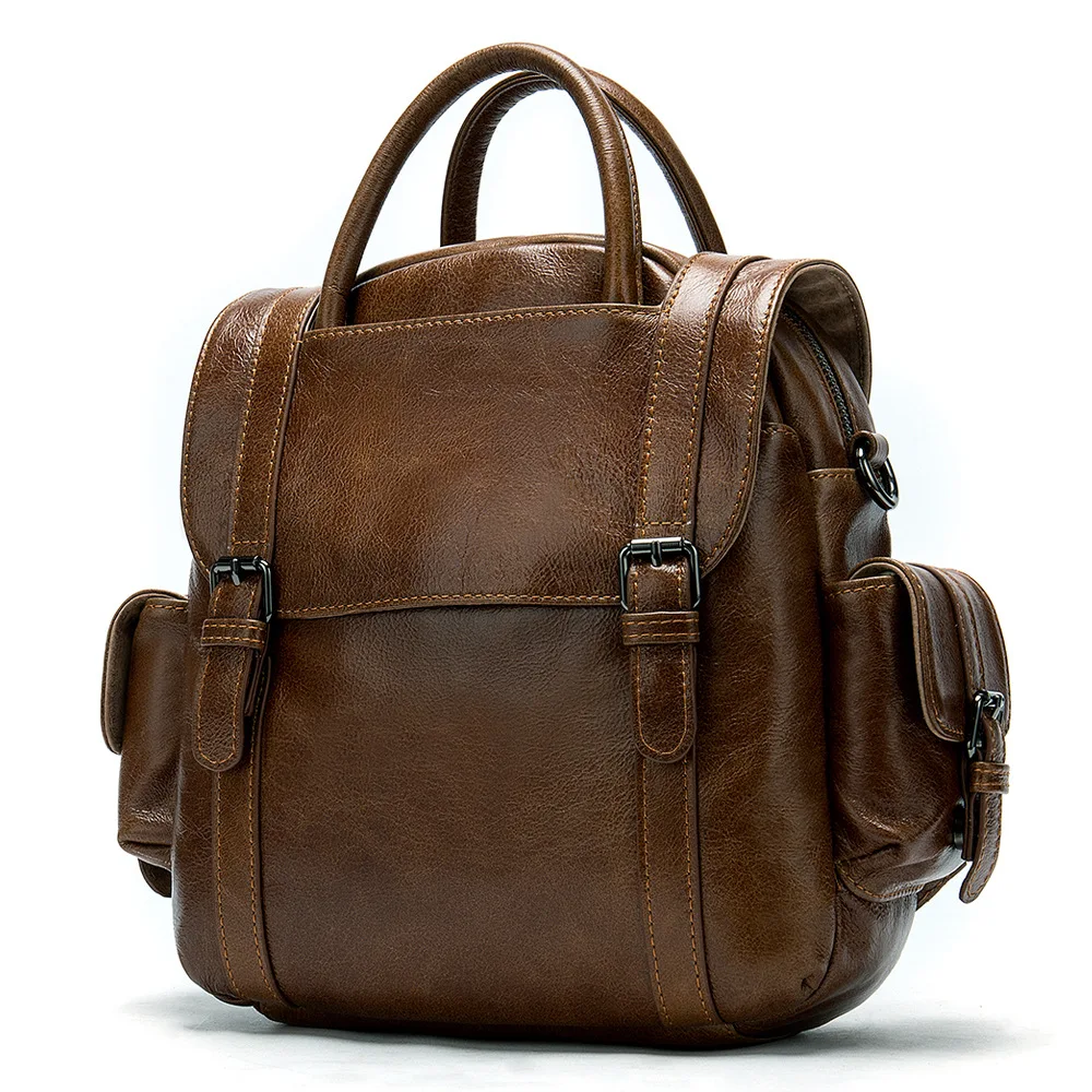

New Style Vintage School Backpack Fashion Genuine Leather Hiking Backpack For Woman