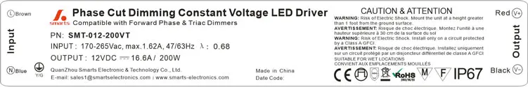 ETL phase-cut dimming 110V ac pwm led driver 12v dimmable work with leading edge dimmer 200w power supply