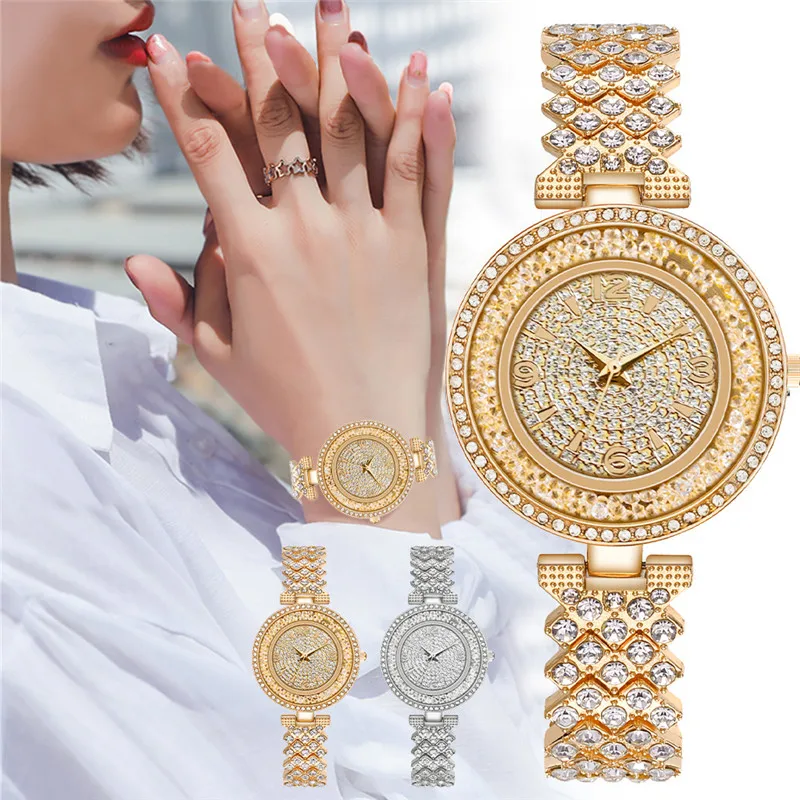 

WJ-10546 36mm Reloj De Mujer Small New Gold Plated Luxury Diamond Women Watch Gold Bling Alloy Bracelet Ladies Diamond Watch, Mix