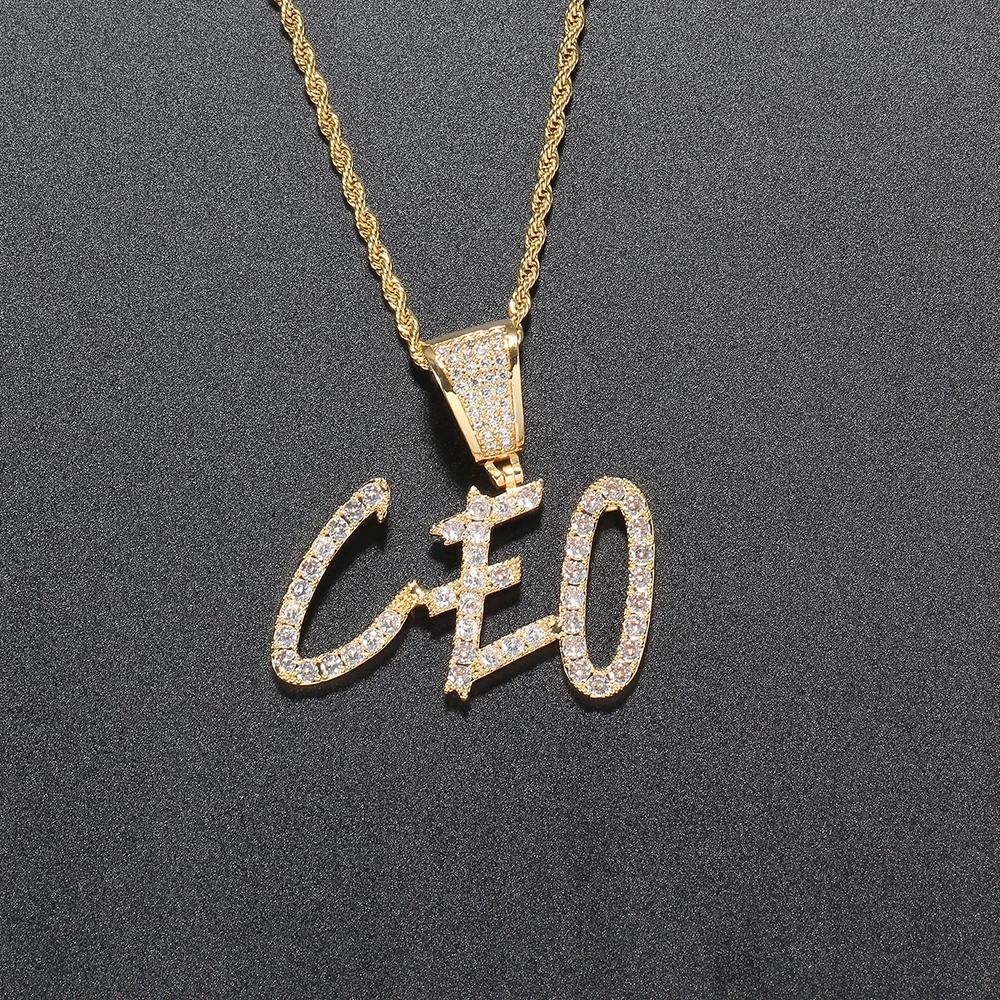 

TUNKALL CP04 custom Letters pendant Rope Chain Iced out Zircon Bling bling Brass Pendant Necklace