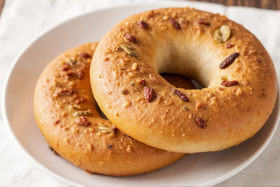 Nutrition facts label showing calories in a cinnamon and raisin bagel with detailed macronutrient breakdown