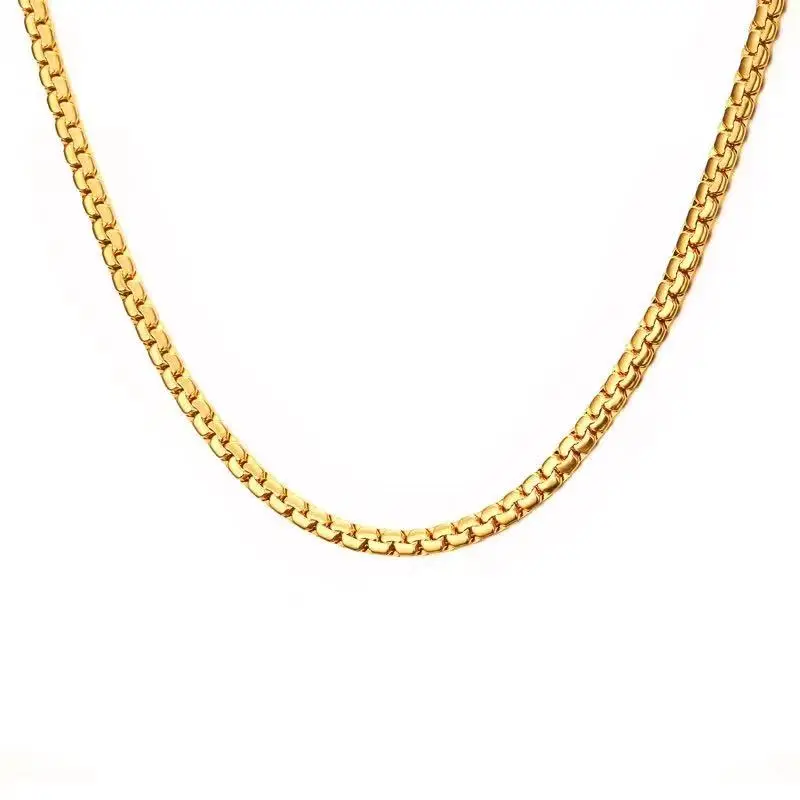 

Vacuum plating gold 3mm stainless steel flat pearl necklace titanium steel chain wholesale