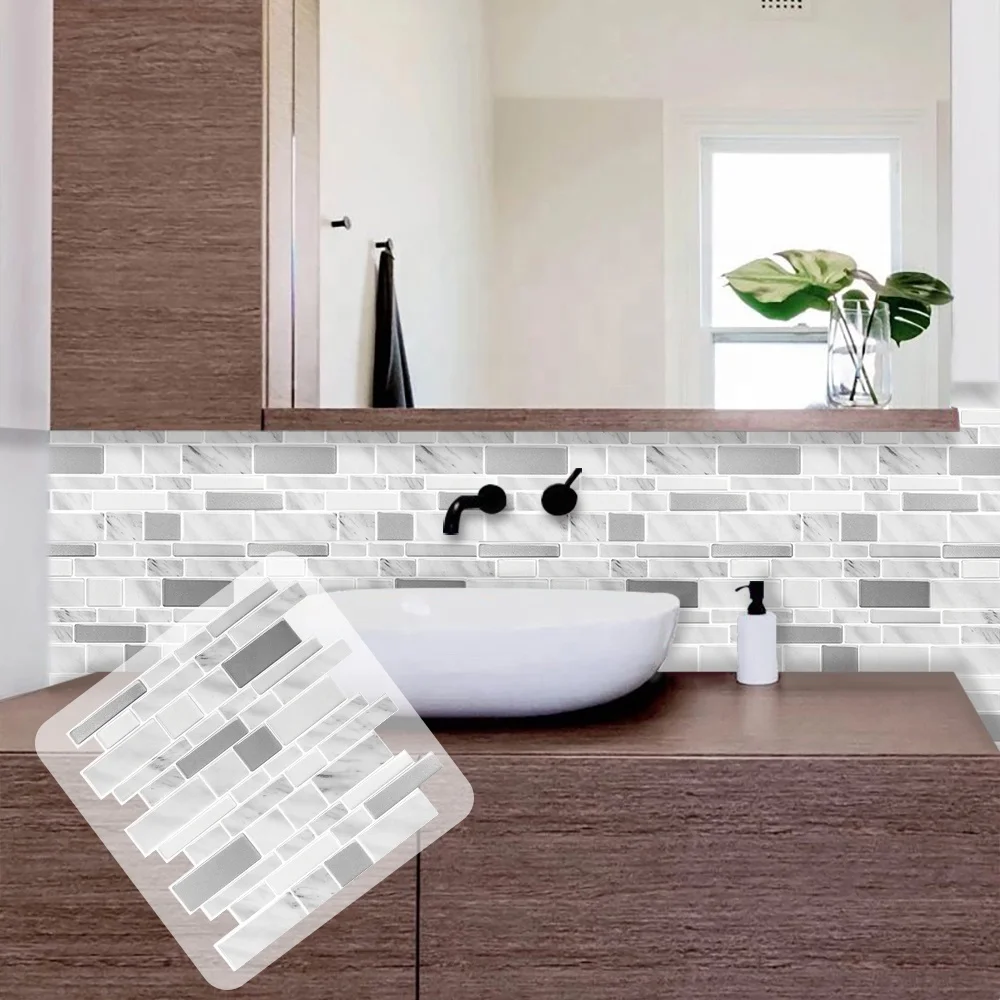 

Thicker Peel And Stick Backsplash Upgrage Waterproof Wallpaper Sticker Self Adhesive Marble PU Tiles For Shower Room