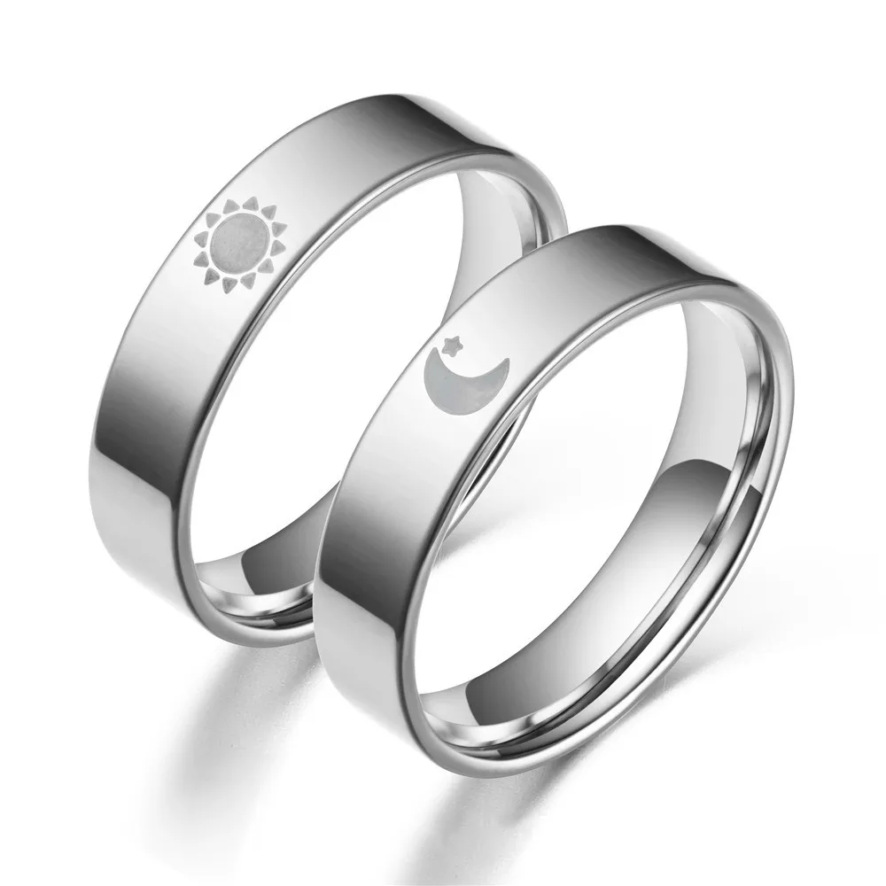 

New Fashion Stainless Steel Sun Moon Ring Personality Simple Silver Couple For Lovers Ring