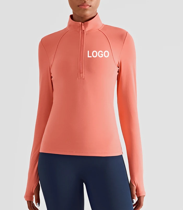 

New Arrival Nude Feeling Half Zip Yoga Tee Long Sleeves Solid Color T-shirt Women Gym Fitness Sportswear Clothing