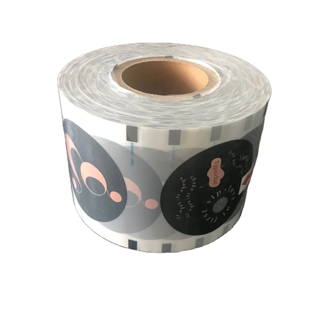 

Custom printing 5 designs PP plastic matte boba bubble tea cup sealing film roll