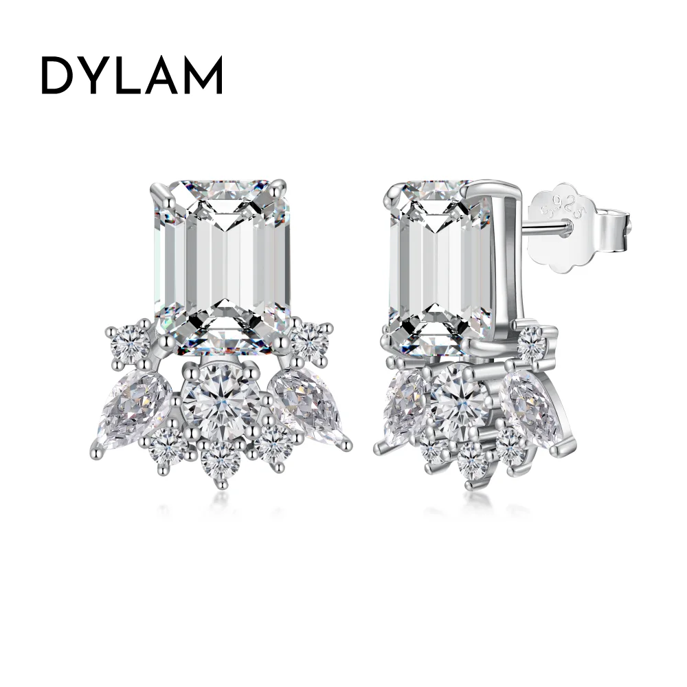 

Dylam Luxurious Design Women Fine Jewelry Hypoallergenic S925 Silver Rhodium Plated Blue Clear 5A Zirconia Stud Earrings