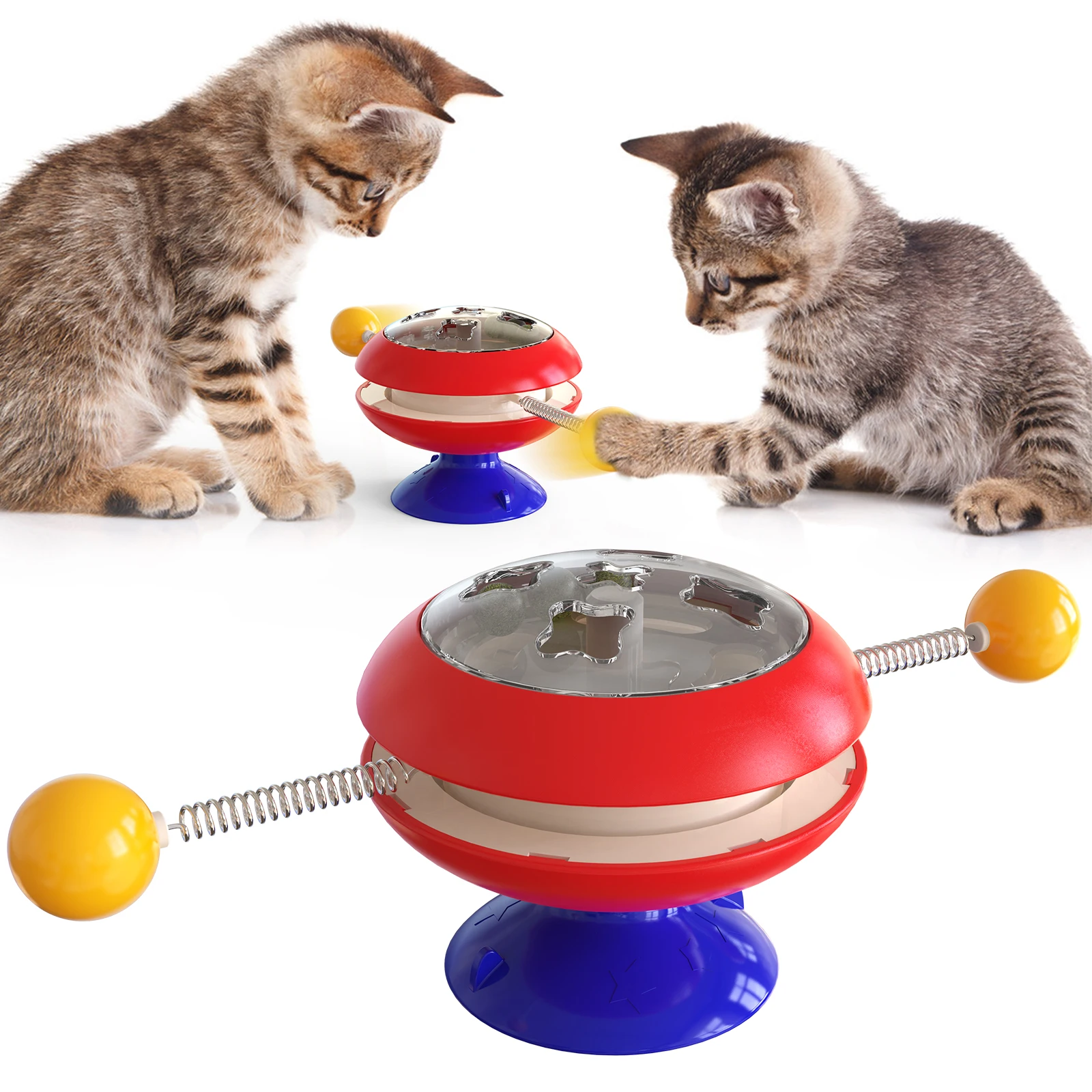 

Pet Gyro Ball Cat Toys For Indoor Cat Toys With Catnip Turntable Funny Interactive Automatic Cat Ball Toy, American blue, lake blue, green, yellow, pink