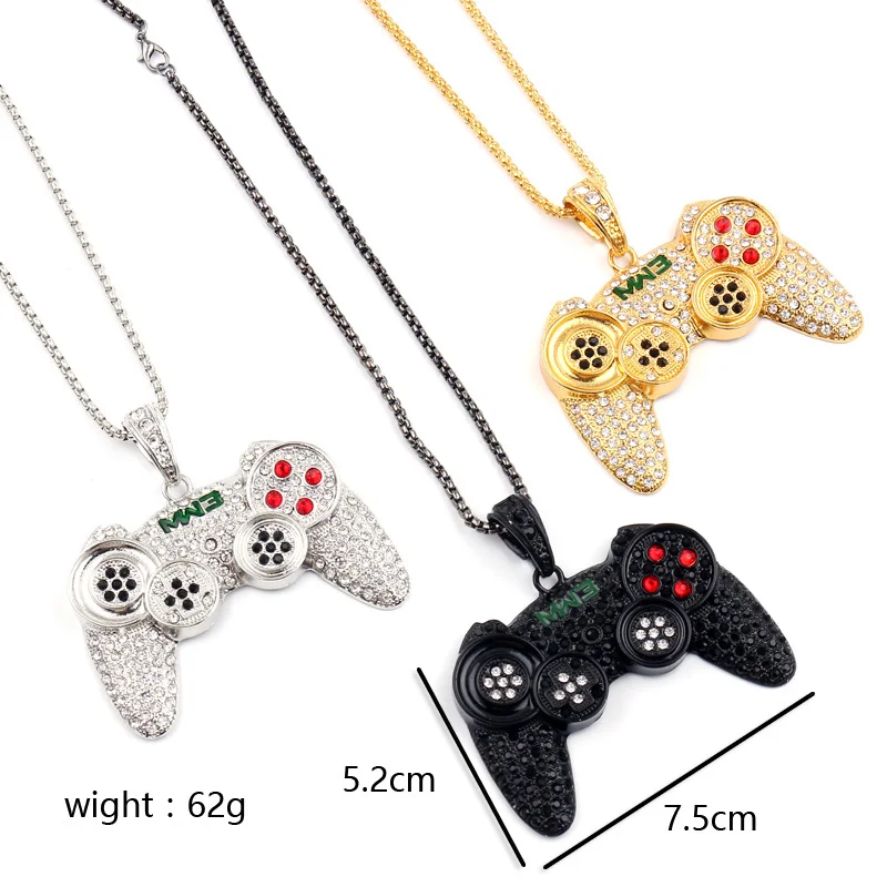 

Hip Hop Fashion Jewelry Full diamond crystal game console handle pendant necklace childhood memory necklace