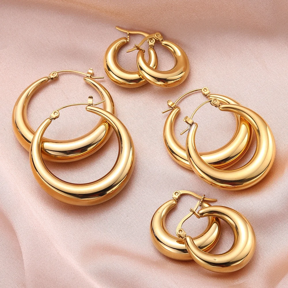 

2023 Fashion 18K Gold Plated Stainless Steel Jewelry Statement Geometric Hollow Extra Large Chunky Hoops Earrings for Women