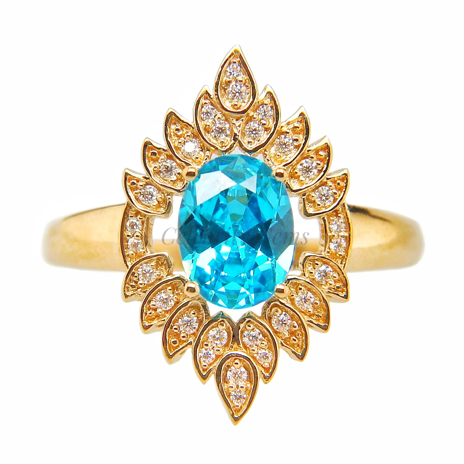 

Solid 9K 10K 18K 24K Gold with lab made diamond Engagement Ring Customized Jewelry, Blue