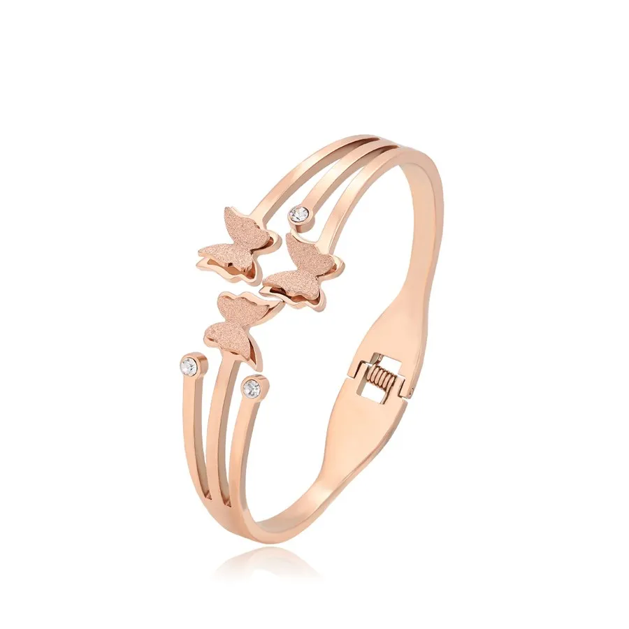 

A00897607 Xu ping jewelry fashion butterfly set diamond rose gold adjustable stainless steel bangle