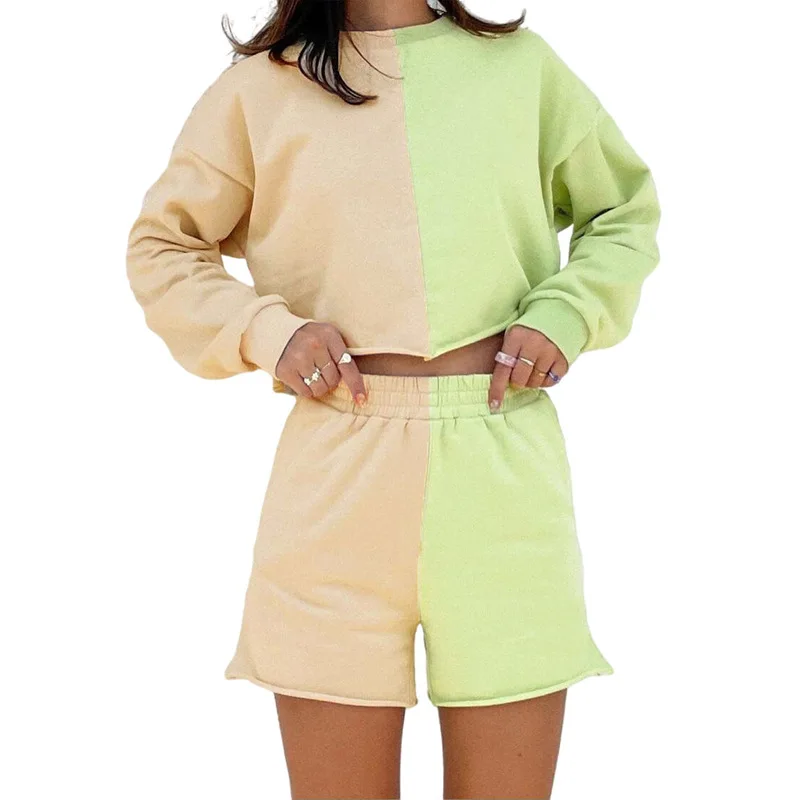 

2021 Fall women Autumn Streetwea Casual Patchwork Long Sleeve Women Clothing Two Piece Pants Set, Picture color