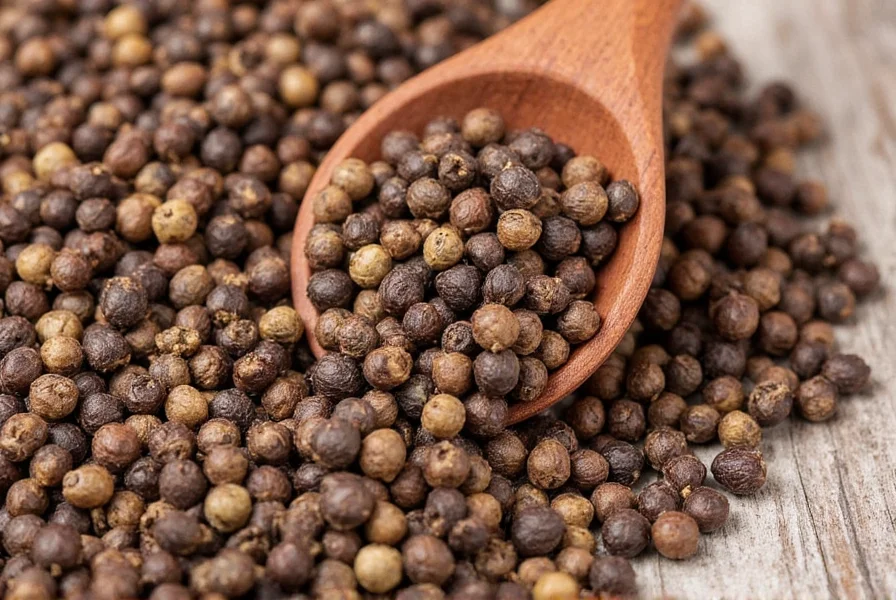 Assorted whole peppercorns in clear jars