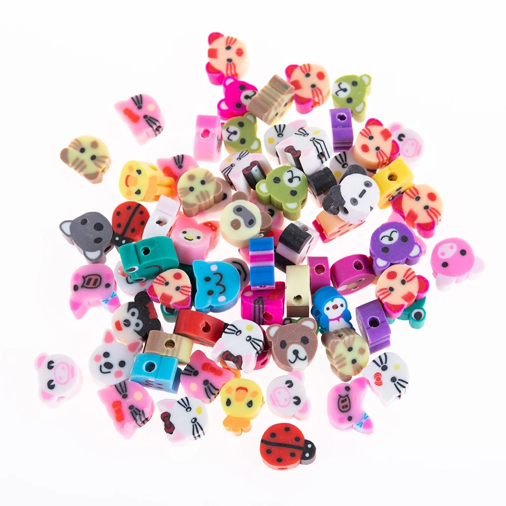 

New Cute Mixed Animal Printing Beads Polymer Clay Beads Loose Spacer Beads For Handmade Jewelry Making DIY Bracelet Accessories, Picture