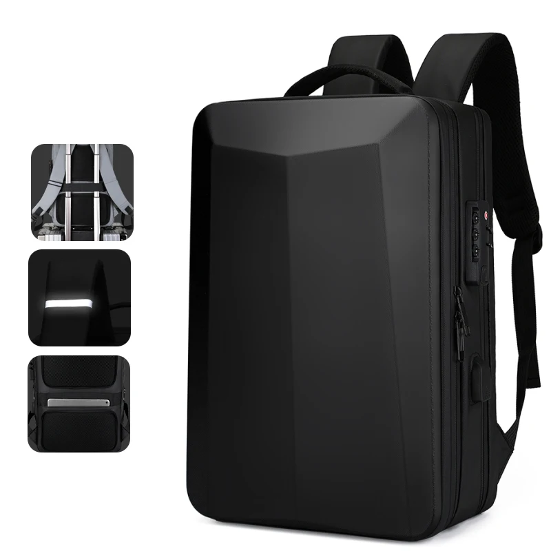 

Factory Business Hard Shell Anti-theft 17.3 inch Men's Backpack Waterproof EVA Laptop Backpack Bag, Black, silver
