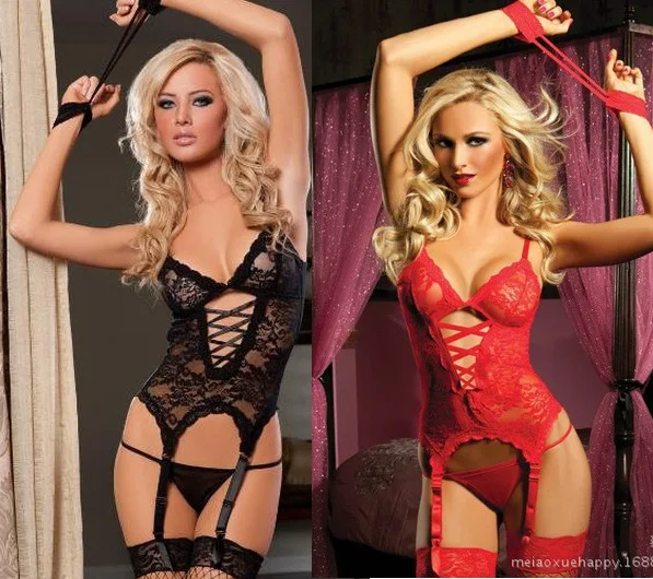 

Hot fashion show mature women red night one piece three-point lace lingerie sexy babydoll set, Customizable