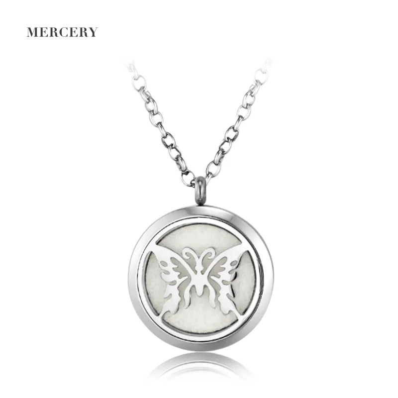 

Necklaces 316L Stainless Steel Chain Butterfly Lockets Perfume Diffuser Pendant Essential Oil Trendy Aromatherapy Lockets, Ip chromium