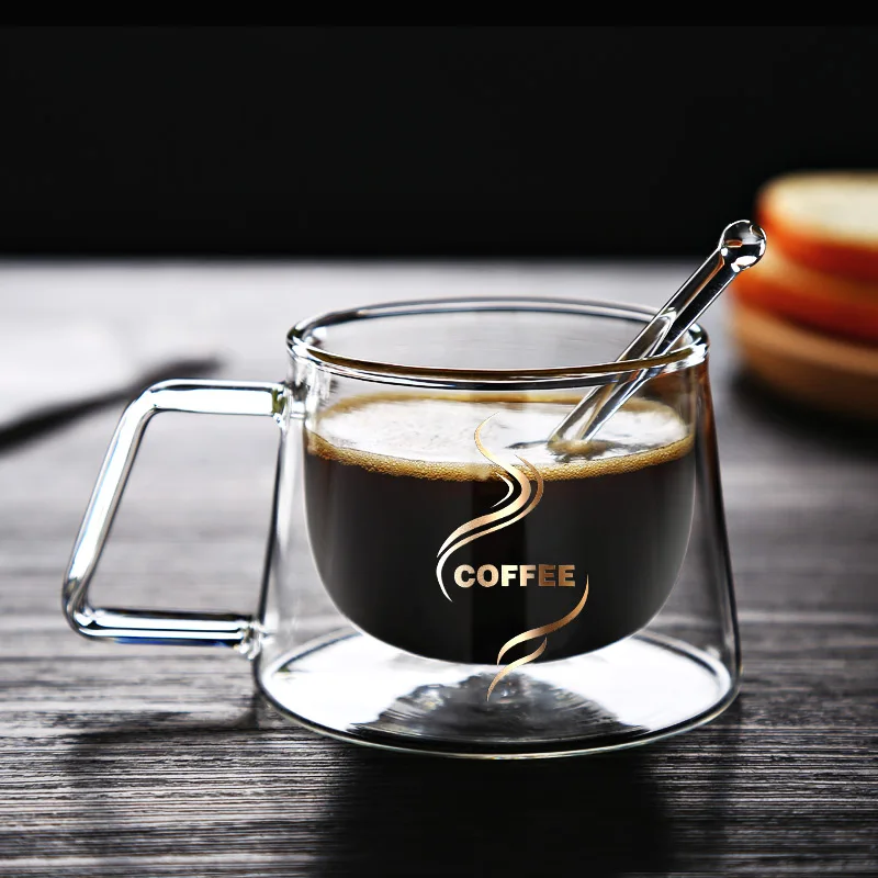 

wholesale 200ml coffee cup borosilicate double wall glass coffee mug with Handle 7oz heat resistant glass cup