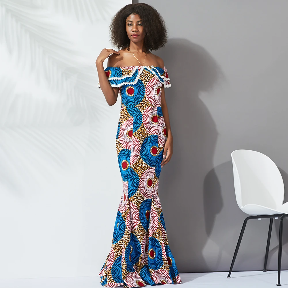 

Luxury Africa Clothing Fashion Printing Modest Elegant Kitenge Dress Designs African Women Wedding Evening Dresses, As picture