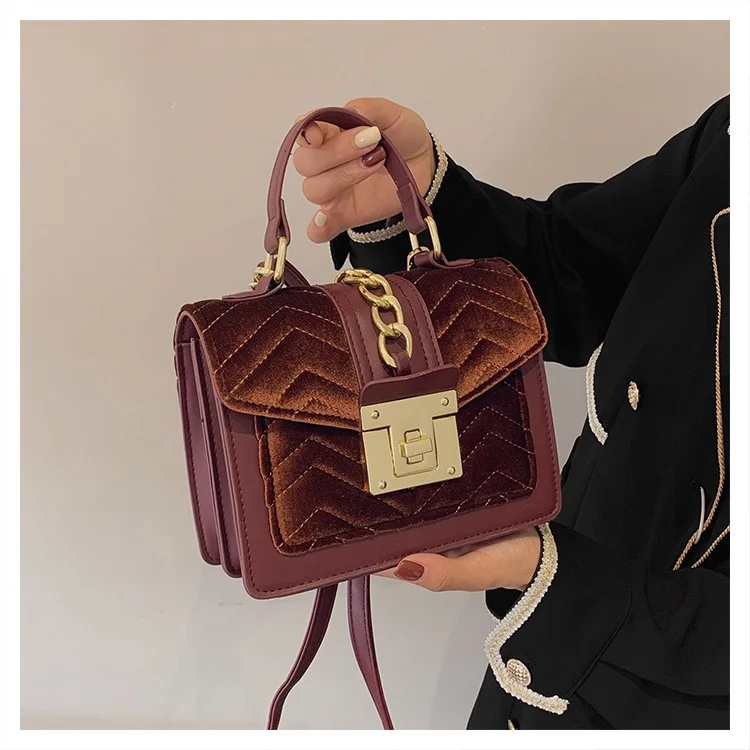 

Hot Sell Women Hand Bags Velvet Hardware Lock Purses And Handbags Ladies Bag Luxury For Women