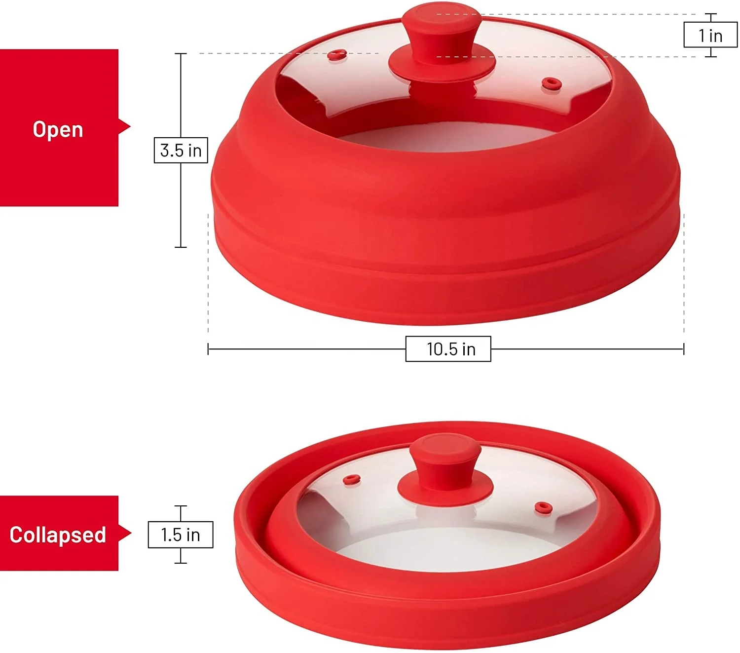 

Collapsible Silicone and Glass Microwave Plate Cover Microwave Splatter Cover Microwave Food Cover, Red color
