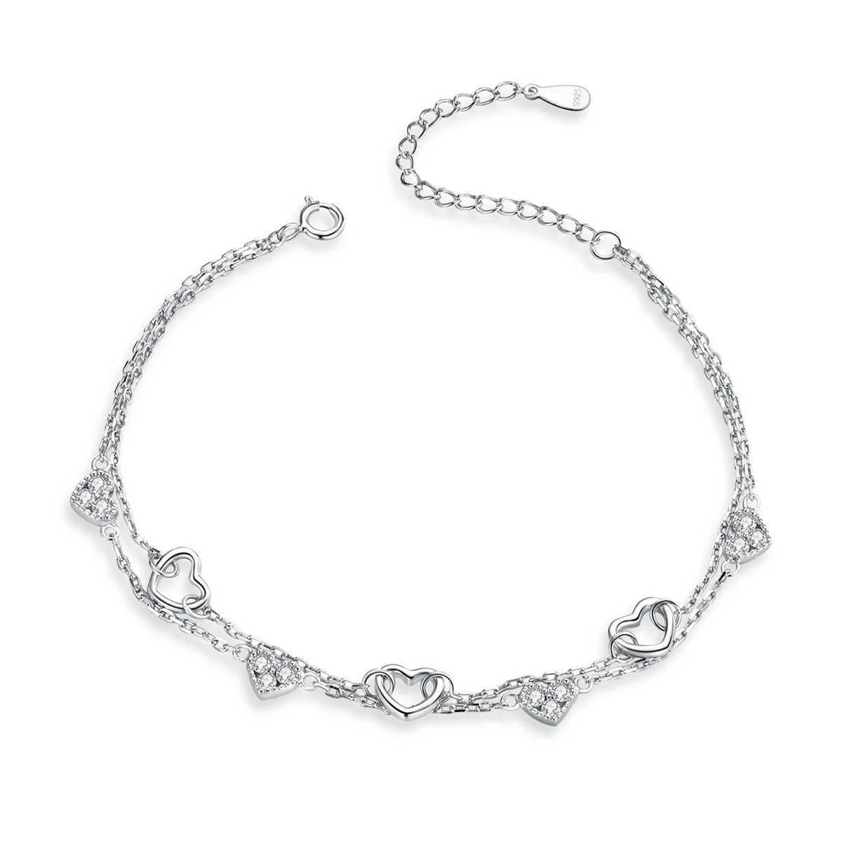 

Women Valentines Day Jewelry Genuine 925 Sterling Silver Heart Chain Bracelets