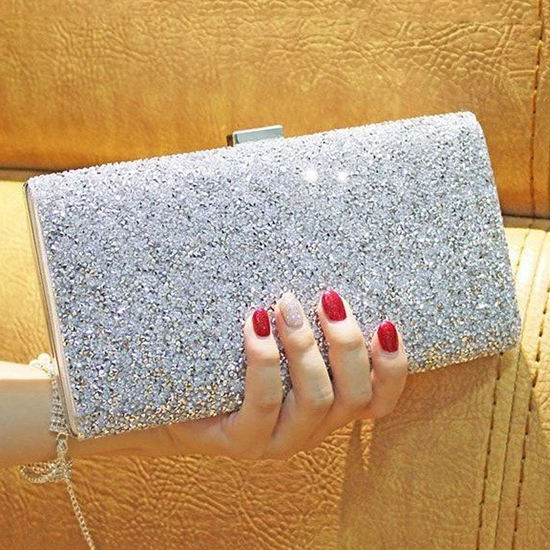 

fashion women bling party wedding vintage gold silver black glitter evening envelope clutches