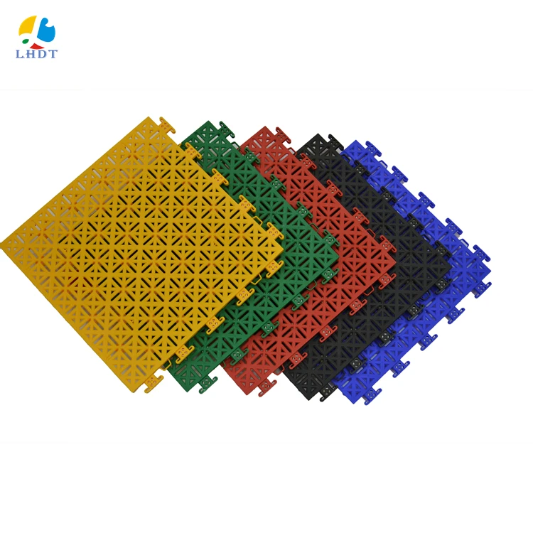 

PP plastic interlocking outdoor basketball sports floor modular tiles interlock plastic floor with buffer, 12 colors