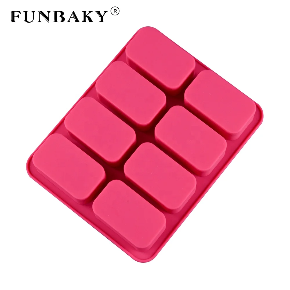 

FUNBAKY Rectangle soap mold silicone 8 cavity large volume soap silicone mold handcraft making kit candle molds, Customized color