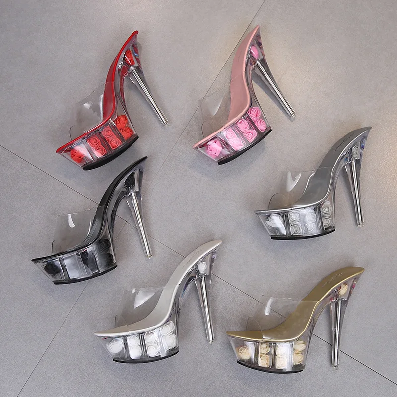 

Thin Heels Stripper Shoes Women Fashion Patent Pumps Sexy Pumps Sandal flower Pole Dance Shoes