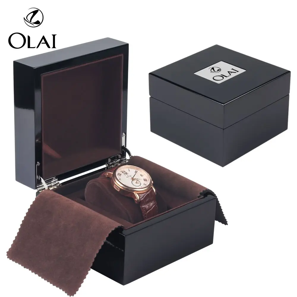 

Wholesale customized black glossy lacquer luxury wooden watch box, wooden packaging case, Black, or custom