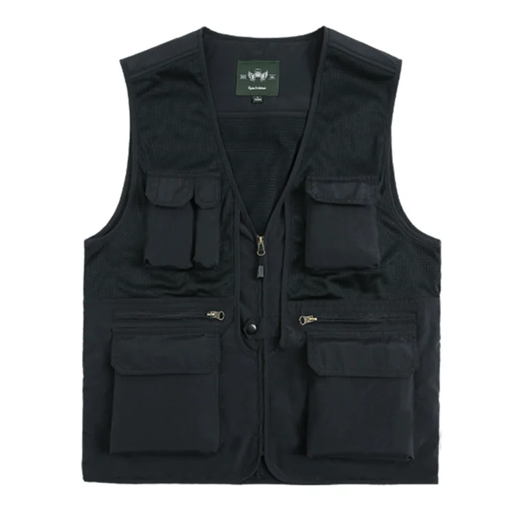

Outdoor Men Mesh Summer Fishing Travel Photography Vest with Pockets, Black, green, khaki