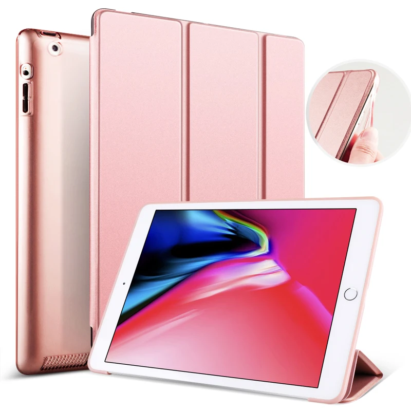 

9.7 inch Tri Fold PC TPU Back Intelligent Sleep/Wake Cover Case for ipad 9.7 2017/2018, 5color