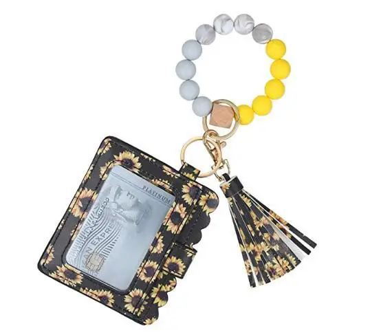

Wristlet Keychain Bracelet Wallet, Silicone Bead keyring Bangle for Women, As picture